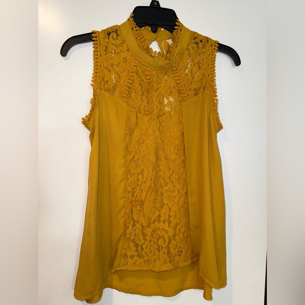 Self Esteem Gold Lace Sleeveless Blouse